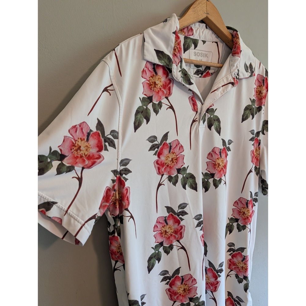 SOSIK Golf Polo Shirt Men's Med All Over Print Floral Hawaii Performance Graphic
